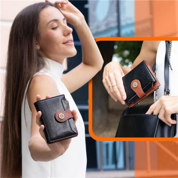 Small Wallet Women Soft Leather Black Brown - Picture 6 of 6